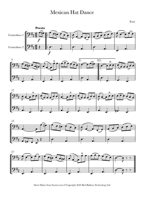 Mexican Hat Dance Mexico Sheet Music For Double Bass Duet