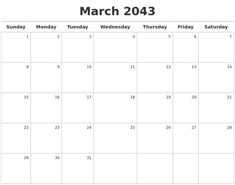 March 2043 Calendar Maker
