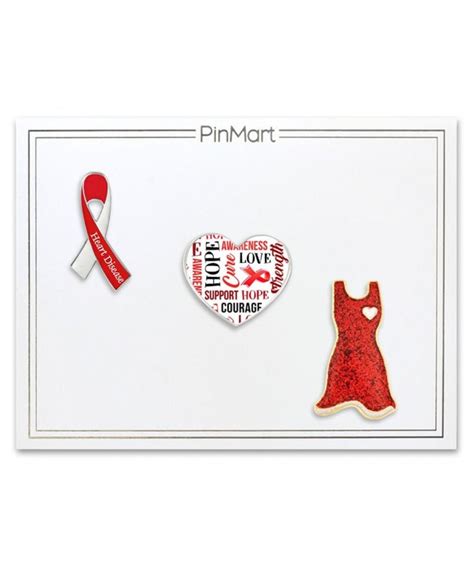 Pinmarts Red Heart Disease Awareness Ribbon Enamel Lapel Pin Set