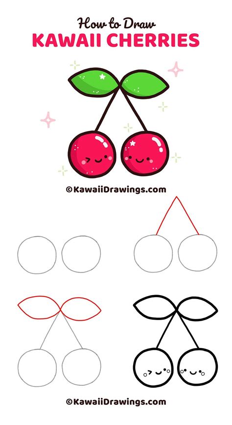 How To Draw Kawaii Cherries Easy Things To Draw For Kids Doodle