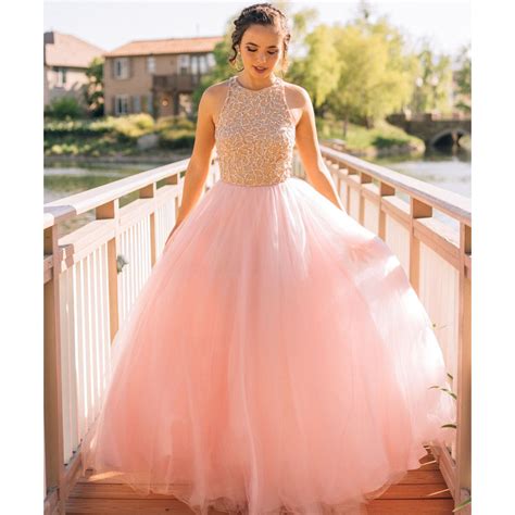 Elegant Jewel Neck A Line Pink Long Prom Dress Sleeveless