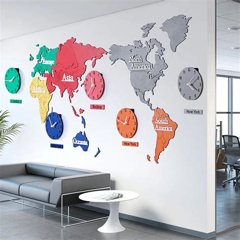 Large World Map Wall Clock Modern Design Living Room Decoration Extra