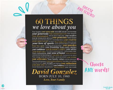 60 Things We Love About You T For Mans 60th Birthday Mens Etsy
