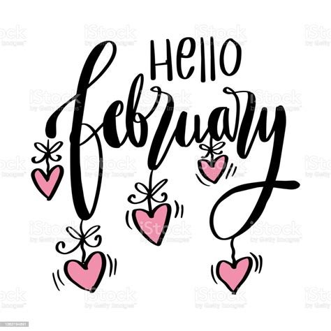 Hello February Hand Lettering Card Stock Illustration Download Image