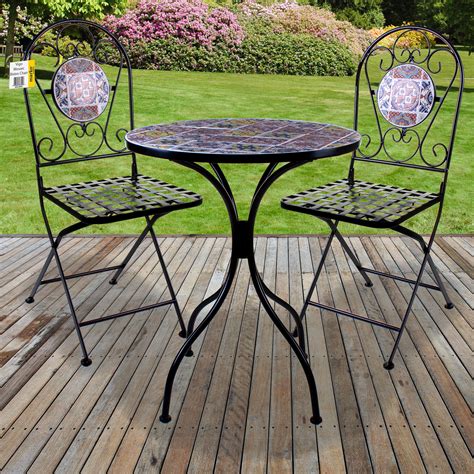 3pc Mosaic Bistro Sets Round Table Folding Chairs Outdoor Garden Dining