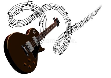 Illustration Of Electric Guitar With Music Notes Flowing Upwards Stock