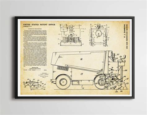 1970 Zamboni Patent Art Poster Up To Full Size 24 X 36