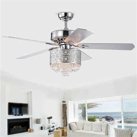 Warehouse Of Tiffany 5 Blade Chrome Lighted Ceiling Fan Cfl 8359remoch