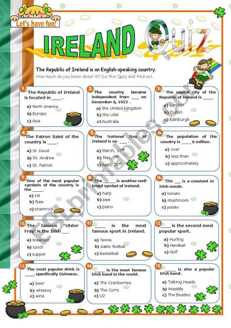 Ireland Quiz Esl Worksheet By Mena22