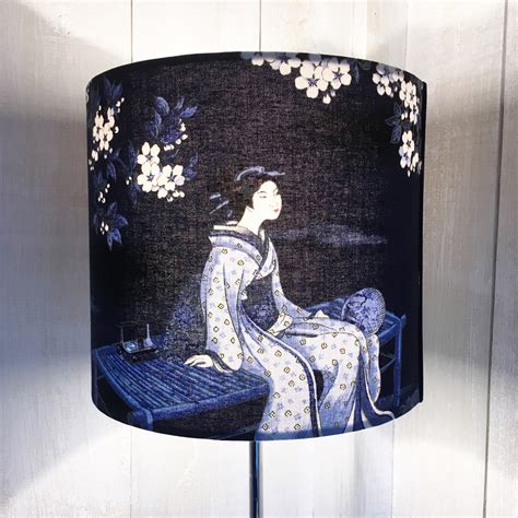 Oriental lampshade, Japanese lamp shade, with Geisha and blossom in ...