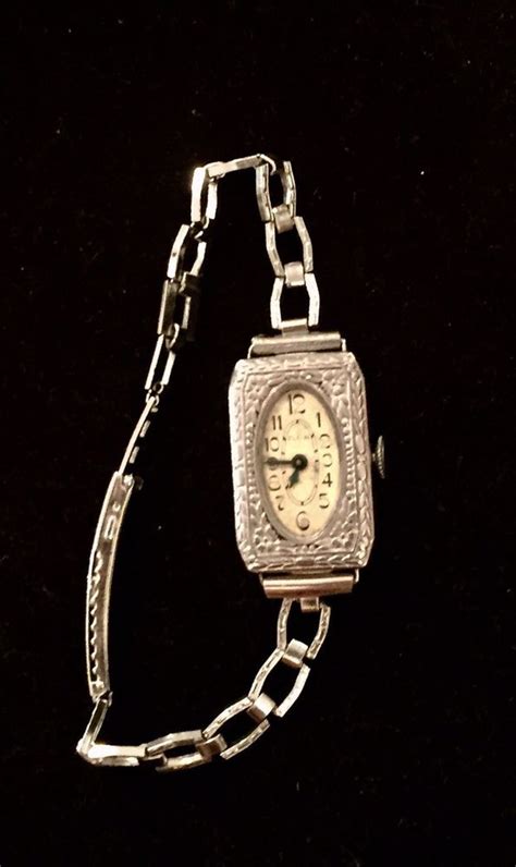 Antique Elgin Womans Wrist Watch 1929 Art Deco 7 Jewels White Gold