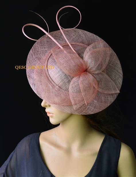New Blush Pink Big Sinamay Fascinator Hat With Long Ostrich Spine For