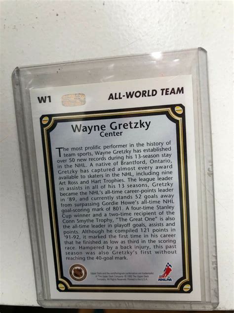 1992 93 Upper Deck All World Team Wayne Gretzky W1 Hof Ebay