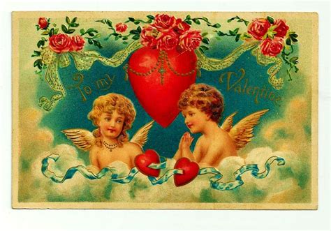 C1909 Cupids Valentine Antique Postcard Blonde Girl And Brunette From