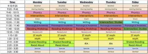 Grade 1 First Grade Schedule