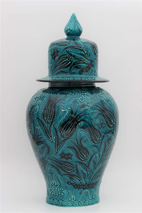 Cm Hand Made Turkish Ceramic Shah Vase In Turquoise Nirvana