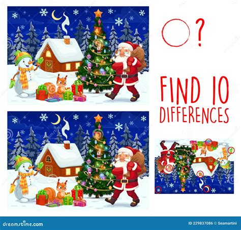 Kid Game Find Ten Differences Christmas Characters Stock Vector
