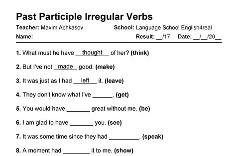 Past Participle Irregular Verbs English Grammar Fill In The Blanks