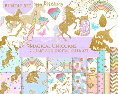 Magical Unicorns Gold Glitter Unicorns Einhorn Unicorn Digital