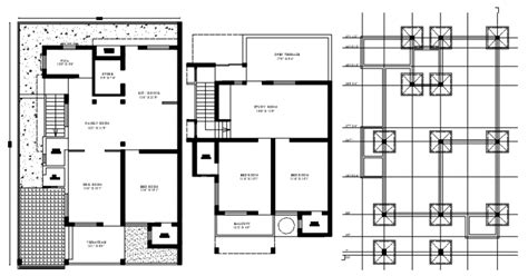 Residential House Two Floor Distribution Plan And Foundation Plan