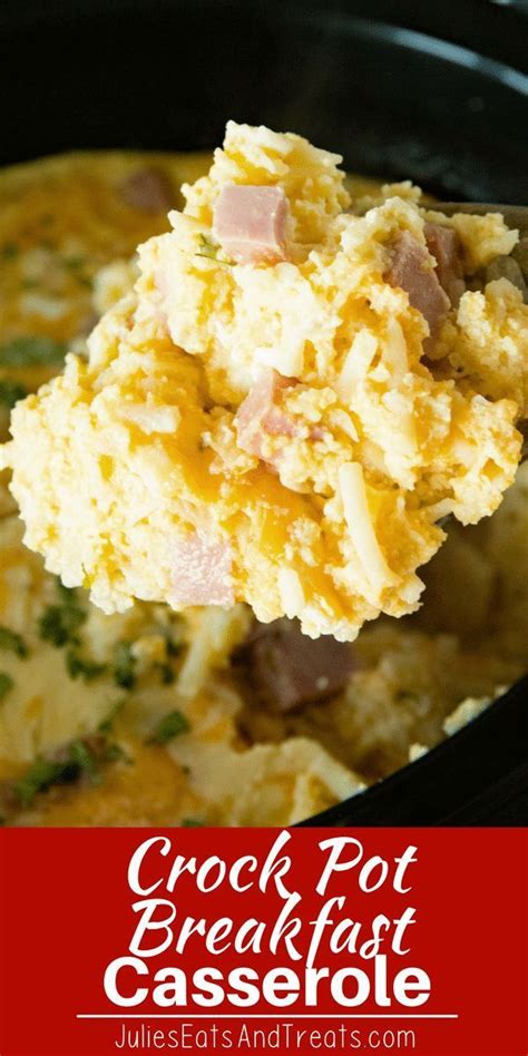 Click the link for the recipe. Cheesy Ham Crock Pot Breakfast Casserole is perfect for an overnight break… | Breakfast crockpot ...
