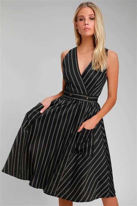 Cute Dress Striped Dress Black Striped Dress Wrap Dress Lulus