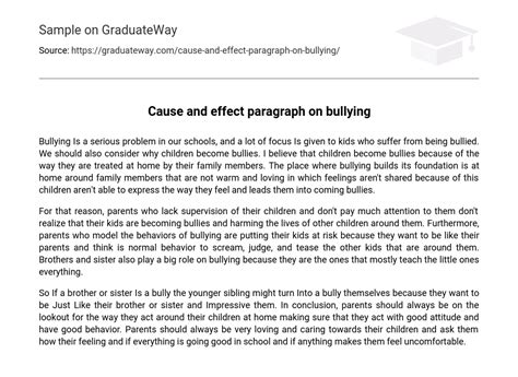 cause and effect paragraph on bullying free essay example 281 words graduateway
