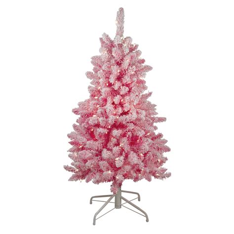4 X 29 Pink Pre Lit Flocked Artificial Christmas Tree Clear Lights