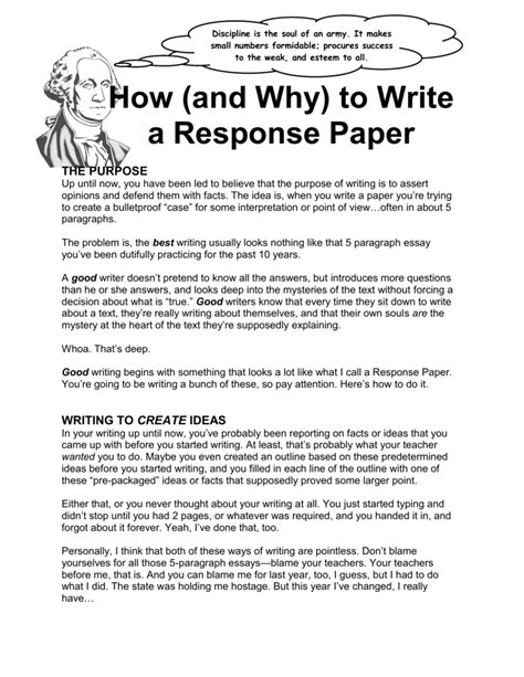 It contains the primary purposes of this assignment and writing tips! How to write a response paper