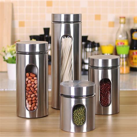 stainless steel storage jar tea coffee sugar kitchen glass canister container kitchen storage