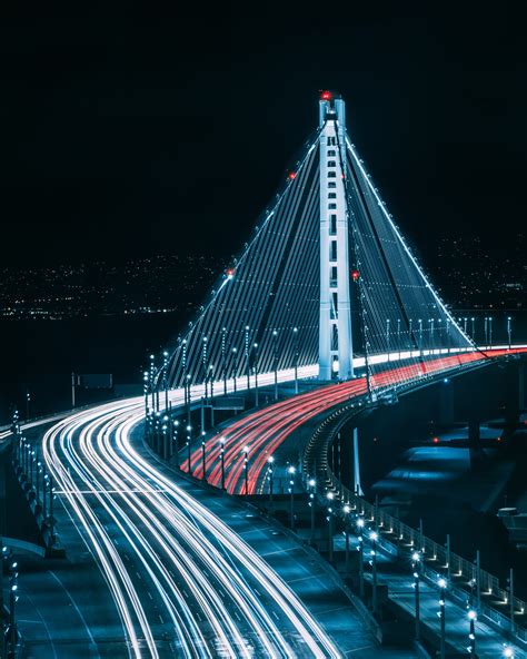 배경 화면 장시간 노출 캘리포니아 샌프란시스코 만 사진술 교통 밤 다리 신호등 도시의 도시 풍경