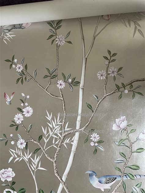 Chinoiserie Wallpaper Handpainted Wallpaper On Silver Etsy
