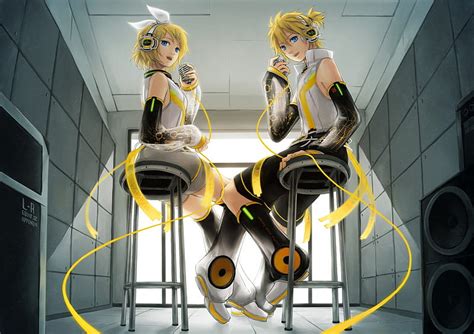 ~sweet Duet~ Vocaloid Blonde Stools Len And Rin Kagamine Anime Microphones Hd Wallpaper