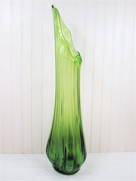 Vintage Viking Green Swung Glass Vase 22 Tall Stretch Etsy