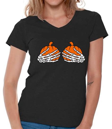 Halloween V Neck Shirts T Shirts For Women Womens Skeleton Hands Pumpkin Ebay