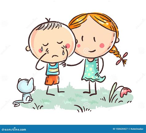 A Little Boy Crying And A Girl Comforting Him Stock Vector
