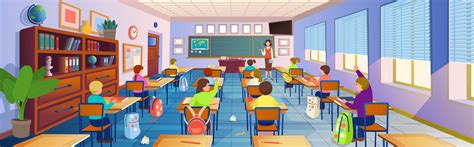 Premium Vector Cartoon Classroom Interior