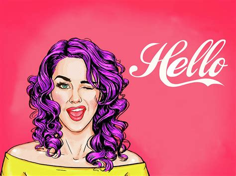 Pop Art Girl With Purple Hair Say Hello Digital Art By Long Shot