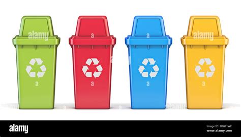 Four Colorful Recycle Bins Front View 3d Stock Photo Alamy