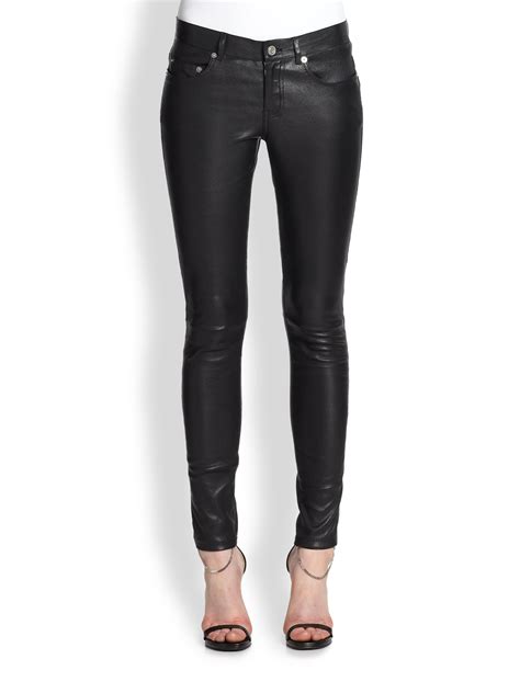 Lyst Saint Laurent Faux Leather Five Pocket Pants In Black