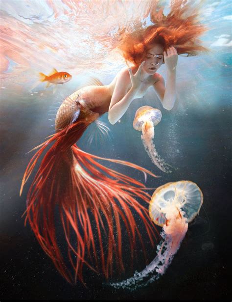 Red Mermaid And Jellyfish By Fueledbypartii Mermaid Artwork Mermaid