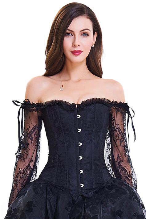 Atomic Black Overbust Corset With Floral Lace Sleeves Atomic Jane Clothing