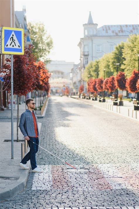 Blind Young Man Crossing Road Stock Image Image Of Visual Illness