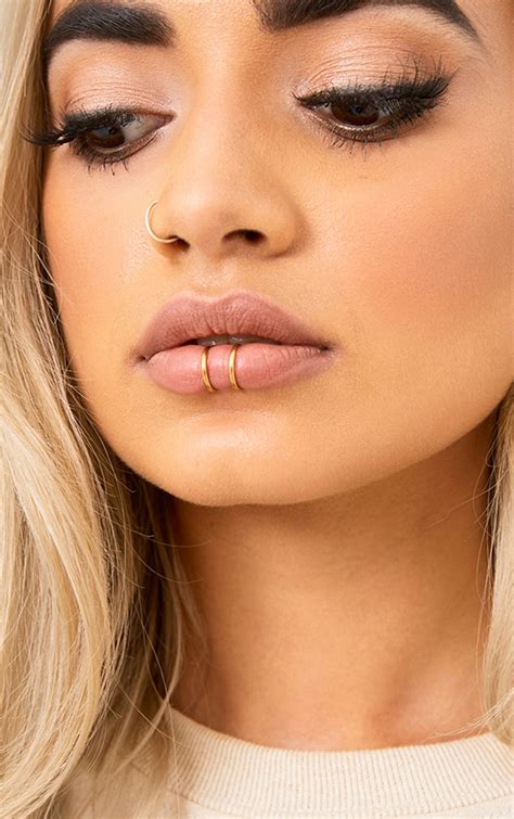 Gold Double Lip Ring Prettylittlething Aus