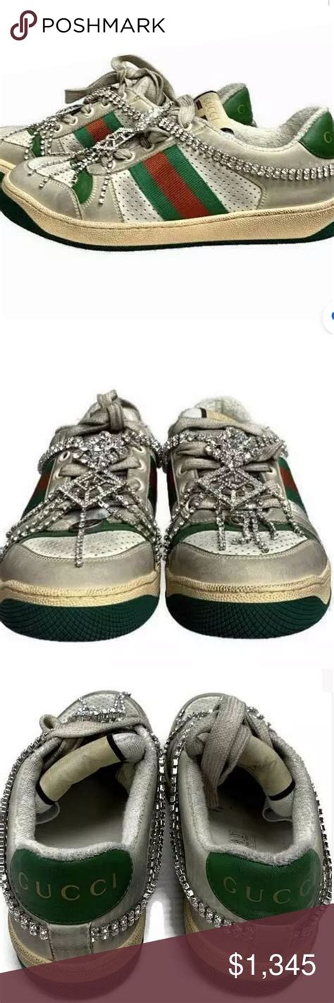 Gucci Distressed Screener Crystal Sneakers New Gucci Shoes Sneakers