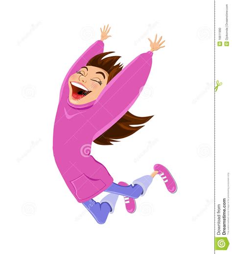 Cartoon Girl Jumping For Joy