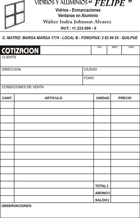 Plantilla Nota De Venta Formatos