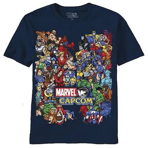 Marvel Vs Capcom Size Them Up Navy T Shirt Mad Engine Marvel Vs