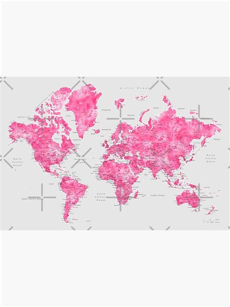 Pink And Grey Watercolor World Map Poster For Sale By Blursbyai