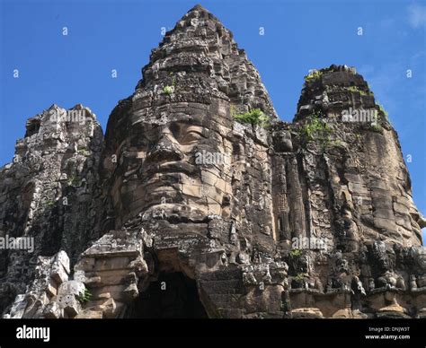 Cambodia Angkor Thom Four Faced Carving Of Jayavarman Vii Angkor Wat